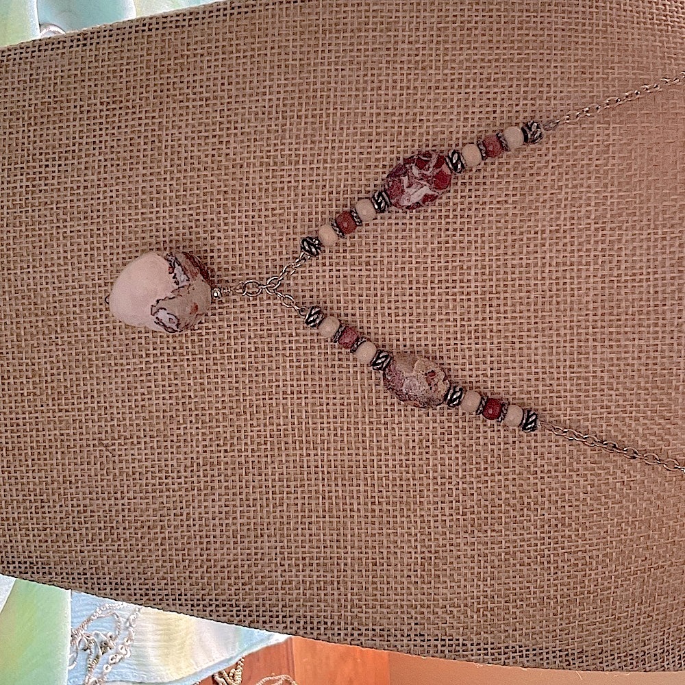 Elegant Beaded Necklace with Red and Silver Accents